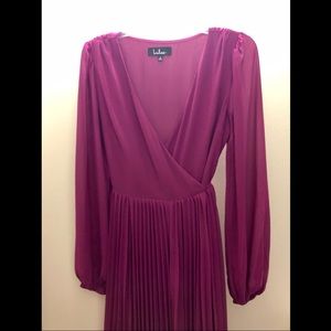 Lulu’s Magenta Pleated Midi Wrap Dress